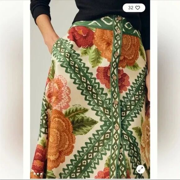 NWT FARM RIO FOR ANTHROPOLOGIE SIZE L midi skirt floral trapeze with pockets - Picture 2 of 12
